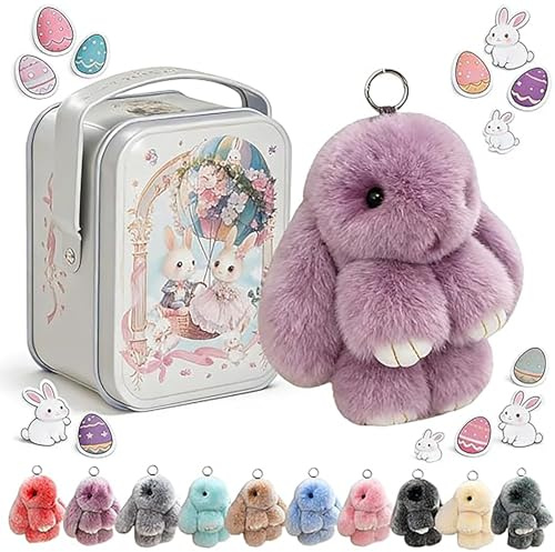 Generisch SchlüSselanhäNger Hase，Hase Pompon，Handgemachte Weiche Hasen-Pompom-AnhäNger，PlüSch Hase AnhäNger Mit Dose, Niedlicher Hase SchlüSselanhäNger FüR Ostern Und Geburtstagsgeschenk