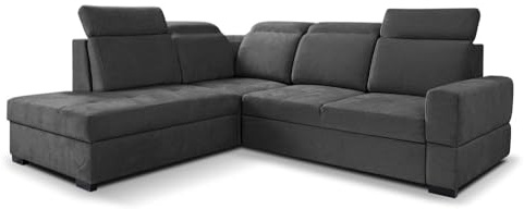 MW EURO-MEBLE Ecksofa Axel L - Wohnlandschaft, Polstersofa, Polstercouch (Linke Seite - Dunkelgrau: Voss 18)