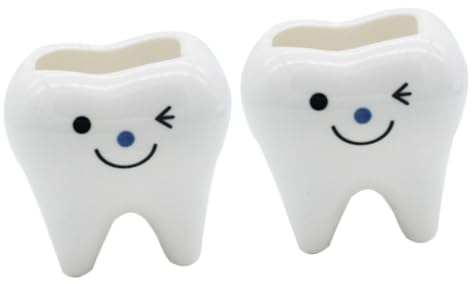 Alasum 2pcs Creative Mini Tooth-shaped Ceramic Plant Pot for Indoor Succulents and African Violets, White Colour with Organizing Function for Countertops and Living Room Decoration