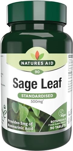 Natures Aid Sage Leaf - 90 Tablets - High Strength 500mg Supplement for Women - Thought to help with Perimenopause Menopause Support Night Sweats Vegan Vegetarian Gluten Free Not Gummies Capsules