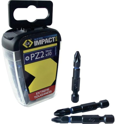 C.K T4560 PZ2LD10 PZ Impact Screwdriver Bits, 0 V, Black, 2 x 50 mm, Set of 10 Piece
