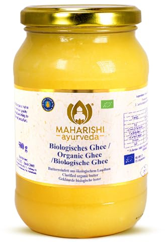 Maharishi Ayurveda Bio Ghee, Gheebutter,Butterfett | Laktose-, zucker und glutenfrei zum Kochen, Braten und Backen | 500 g | 1er Pack