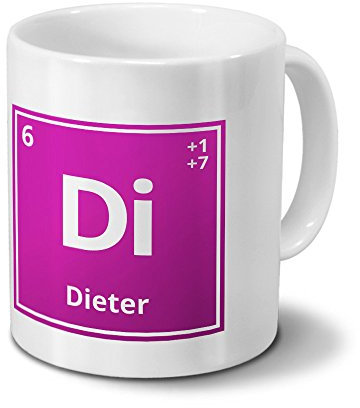 Tasse mit Namen Dieter als Element-Symbol des Perioden Systems - pink - Namenstasse, Kaffeebecher, Mug, Becher, Kaffeetasse