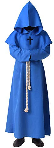 BLESSUME Robe Friar Medieval Renaissance Cowl Hooded Monk Costume, XL, Blue