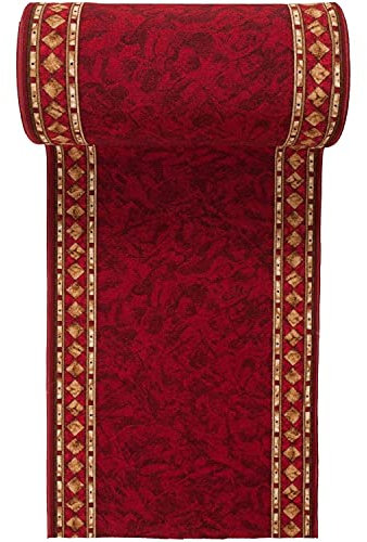Carpeto Rugs Läufer Teppich Flur - Modern Muster - Rückseite aus Gummi Anti-Rutsch - Kurzfloor Teppichläufer nach Maß - Gel-MAX Kollektion Weinrot 67 x 350 cm