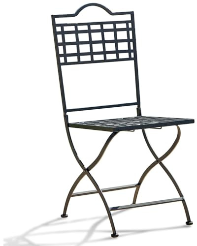 Loberon Stuhl Terell, Dekorative Flecht-Optik, Edler Vintage-Charme, Gartenstuhl, Gartenmöbel, Outdoor, Eisen, schwarz