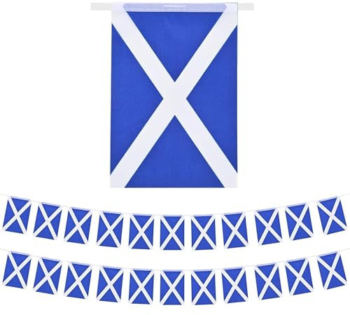 SHATCHI 30ft/9m Fabric Scotland St Andrew's Saltire Scottish Rugby Bunting 30 Flags Football Cricket Support Decorations World Cup Support Banner Blue and White Cross SHATCHI - 1107