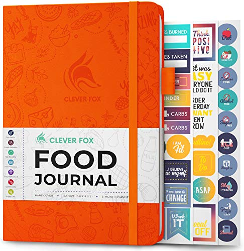 Clever Fox Food Journal for Women & Men, Weight Loss Tracker, Orange | Compact 14.5 x 21cm daily diet diary, food & fitness log, track meals, calories & nutrients, calorie counting notebook