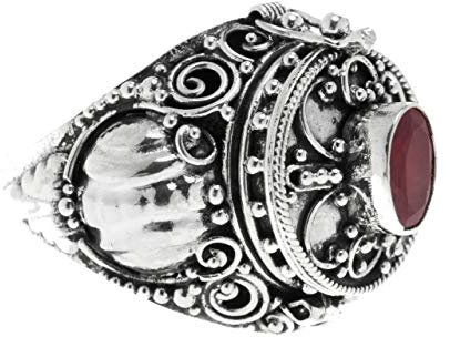 WINDALF Mittelalter Giftring ARONA 19 mm Echter Granat Handarbeit aus 925 Sterlingsilber (Silber, 48 (15.3))