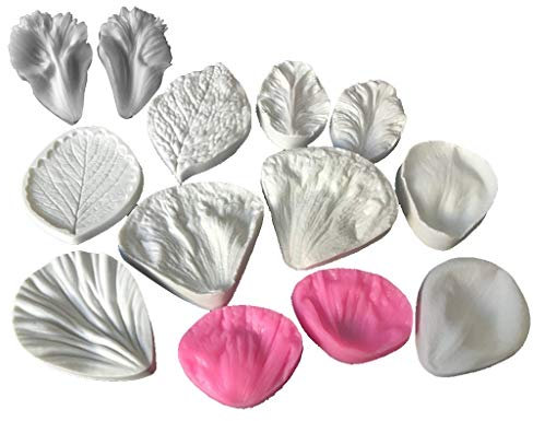 CADANIA Cake Silicone Moulds, 5er-Set Silikonform mit Blumenader Fondant Rose Venened Mould for Cake Decoration