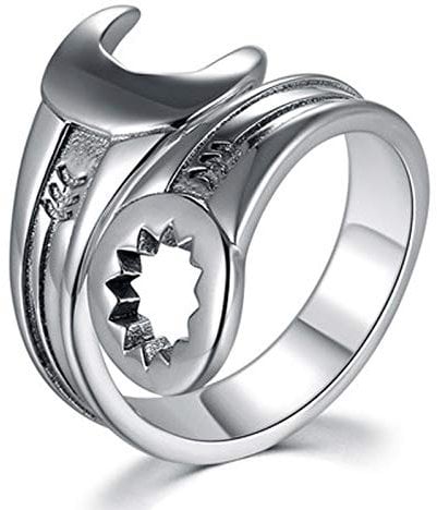 RXISHOP S925 Silver Ring, Spanner Open Ring for Men and Women, Retro Fashion Wedding Ring Boyfriend Dad Gift Ring