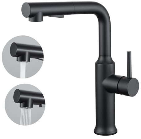 CREA Wasserhahn Küche mit Brause, Küchenarmatur mit 2 Strahlarten, Ausziehbarer Spültischarmatur Küche mit Magnetisches Docking, 360° Drehbar Mischbatterie Küche, Matt Schwarz