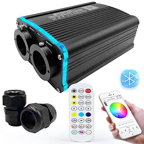 GIDEALED Smart RGBW LED Glasfaser Licht Treiber Dual Port mit RF Fernbedienung für alle Arten von Glasfasern Fiber Optic Cables,Bluetooth APP Gesteuerte Sternenhimmel Deckenleuchte Farbänderung