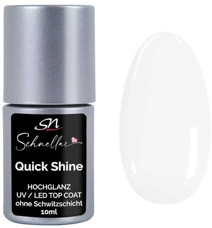 SN Nageldesign Quick Shine Klar Top Coat Gel UV LED Gellack Überlack UV Nagellack Gel Polish Finish ohne Schwitzschicht Gelnägel Acrylnägel 10 ml