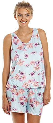 Camille Womens Floral Short Pyjama Set - Ladies Lightweight & Breathable Pyjama with Elasticated Shorts for Comfort and Style Light Blue 18-20