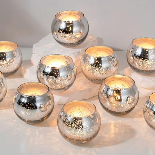 Romadedi Teelichthalter Glas Kerzenständer Silber :Kerzenhalter teelichtgläser für deko Wohnzimmer Tischdeko Hochzeit weihnachtsdeko 24er Set Windlicht für Teelichter Votivkerzen Kerzen