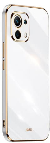 EASSGU Galvanisierter Rahmen Handyhülle für Xiaomi MI 11 Lite / 11 Lite 5G / 11 Lite 5G NE (6.55 Inches), Weiche TPU Silikon Schutzhülle - Weiß