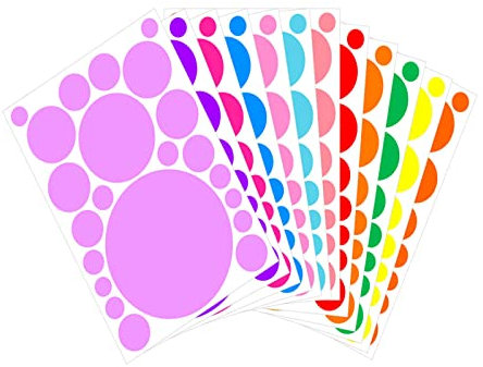 Loialpupy 12 Sheets Farbetiketten, Punktaufkleber für Wand, Planer, Scrapbooking, Bibliothek, Schulen, Büro, Kalender, Karten, Bücher. Preisaufkleber, mit 8 Größen (Multicolor)