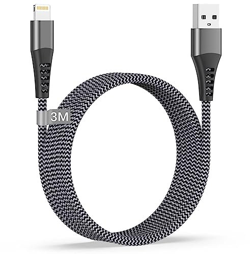 Cable Cargador iPhone 3M, Certificado MFi Cable iPhone 3M Largo Cable Lightning USB Cable iPhone Carga Rapida para iPhone 14 13 12 11 Pro Max/XS/8/7/6