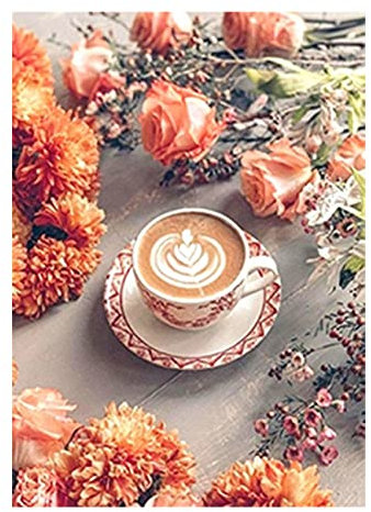 Diamond Painting Eckige Steine kaffee Kaffe 40x50 cm Square Diamond Painting Kaffee Fruehstück 5D Diamant Painting Kaffee Blumen Kaffee Bilder für die Küche Malerei Stickerei Kreuzstich Bilder