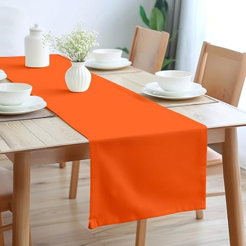 Encasa Table Runner Size 32x183 cm | Cotton Canvas Fabric | Orange Solid Color | Machine Washable & Durable