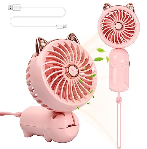 Pagezol Handheld Fan, Mini USB Fans, Rechargeable Battery Portable Fan with 3 Speed, Small Hand Held Personal Fans Foldable Desk Fans for Girls Women Kids Outdoor Travel Office Home Camping (Pink)