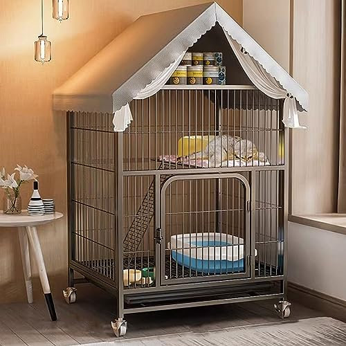 XIAOZHUANGXIONG Katzenkäfig XXL Indoor, Metallkäfig for Kleine Haustiere, Kaninchenstall mit 4 Räder, Käfig mit Abnehmbaren Rampen (Color : Black, Size : 2 Layer)