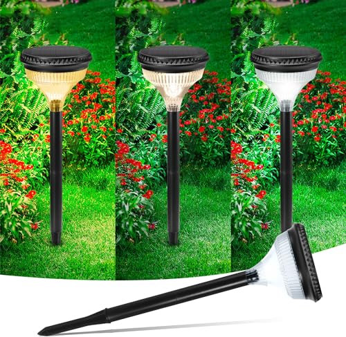 ECOWHO Grandes Lampes Solaires pour L'extérieur, 4PACK Lampes Solaires Super Lumineuses pour le Jardin avec Batterie 1800mAh, Lampes Solaires Étanches IP65, 3 Couleurs Dimmable Path Lights for Lawn