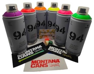 Montana Colors MTN 94 - Juego de botes de spray (6 x 400 ml, 3 boquillas de repuesto de diferentes tamaños)