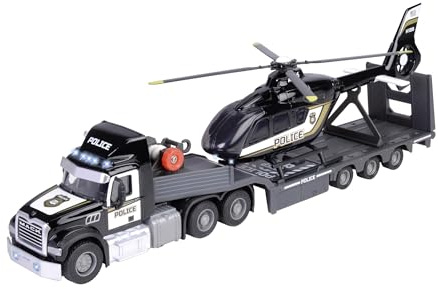 Majorette - 2-in-1 Polizeiauto-Set - Mack Granite Truck (35 cm) mit Airbus H135 Hubschrauber - Polizei-Spielzeug für Kinder ab 3 Jahre mit Licht & Sound, inkl. Batterien