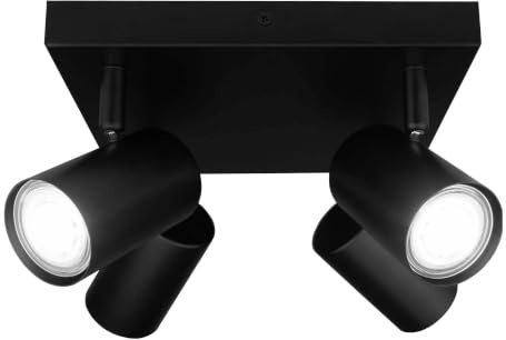 Ledvion - LED Deckenstrahler, Schwarz 4-lights, Dimmbare, 5W, 6500K, Quadrat, GU10 Fassung, IP20, Kippbar, inkl. GU10 Lampe