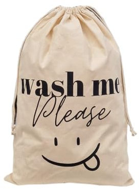 1 Wäschebeutel, Wäschesäcke, Wäschesammler 100% Baumwolle (Smiley - Wash me -)