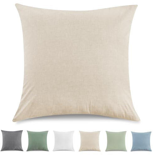 TOCOMOA Kissenbezug 80x80 cm 2er Set - 100% Gewaschene Baumwolle Kissenbezüge Oeko-TEX Zertifiziert, Leinenoptik und Atmungsaktiv Kissenhülle, Sand Kopfkissenbezug mit Reißverschluss