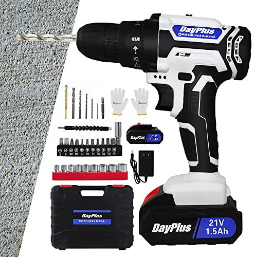 21V Akkuschrauber Set, Akku Bohrschrauber mit 1x 1500mAh Akku, 45 N.m Max Akkubohrer, 2-Gang, Drehmoment auf 25+1 Stufen, Elektrischer Schraubendreher mit 29pcs Zubehöre und Werkzeugkoffer
