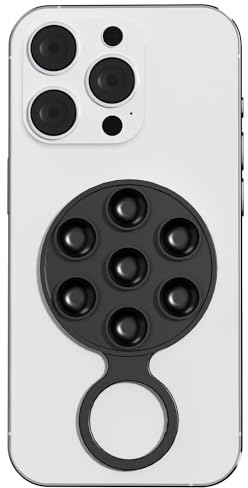 Custodia in silicone per telefono, resistente con ventosa per foto, video e mirroring dello schermo, fortemente adesiva e antiscivolo, compatibile con iPhone e Android (nero)