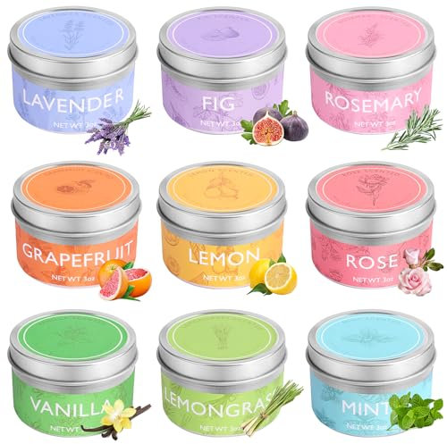 Duftkerzen Geschenke für Frauen, 9 x 3 oz Aromatherapie Duftkerzen im Glas, Natürliches Sojawachs Kleine Kerze Set Duftkerzen Geschenkset für Weihnachten, Geburtstag, Valentinstag, Danksagung, Yoga