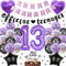 Offizielle Teenager 13. Geburtstag Dekoration - 66 Stück 13 Jahre Mädchen Geburtstagsdeko Schwarz lila Ballons Stern Herz Folienballon Happy Birthday Banner Tortendeko Topper für 13. Geburtstag Deko