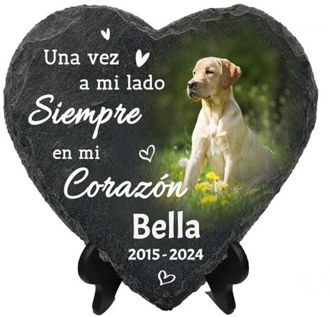 Piedra Conmemorativa Personalizada para Mascotas, Placa en Forma de corazón con Foto, Regalos para la pérdida de un Perro o un Gato: Nombre, Fecha
