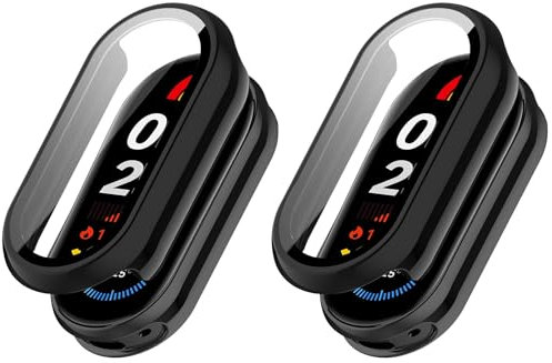 HeeYeal [2 Pack Funda para Xiaomi Smart Band 9, con Cristal Templado Protector de Pantalla, PC Carcasa Protectora para Xiaomi Mi Band 9 -Negro + Negro