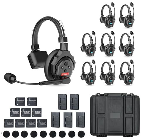 Moman Wireless Intercom Headset, XTALK X9 2.4GHz Vollduplex Kabelloses Kommunikationssystem 24H 350M für Film Produktion(9 Pack)