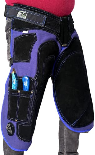 Equine Care Farrier Schürze Chaps – 68,6 cm & 73,7 cm – Wildleder & Segeltuch – 4 Taschen, 2 Magnete – Hufschuh & Hufbesatz – Blau/Schwarz, 75 cm Länge