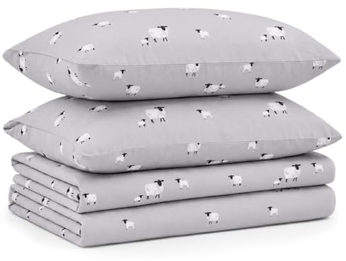 Tribeca Living Ultra Soft Turkish Cotton Flannel Queen Sheet Set with Extra Deep Pocket, 100% Cotton Flannel Sheets 4 Piece Set, Sheep 170-GSM