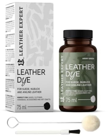 Penetrating Leather Dye - Tinte para piel verde militar, 75 ml, ideal para zapatos, bolsos y accesorios, incluye aplicador y pincel, color para ante, nobuck y anilina (16 colores)