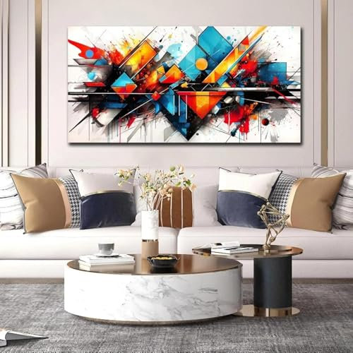 ZHUOYA Farbige Wandkunst, für große Wohnzimmer - Abstraktes Leinwandbild - Home-Office-Dekoration, fertig zum Aufhängen, 70 x 140 cm, rahmenlos