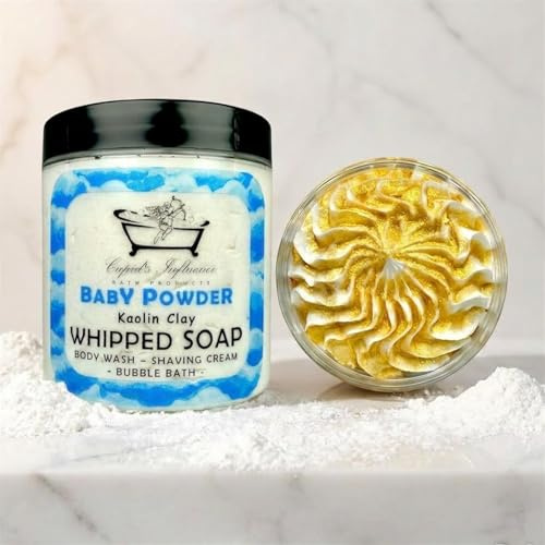 Baby Powder Whipped Soap | Luxurious Kaolin Clay Body Wash | Shaving Cream | Shower Fluff | Bubble Bath | Shower Whip | Baby Powder Scented Soap | 180gr | Secret Santa Gift Ideas | Stocking Fillers