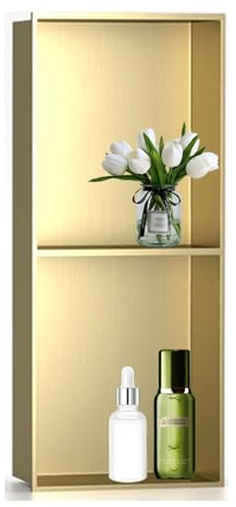 ZCFLWR Recess Shower Niche, 304 Stainless Steel Tile Ready Shower Niche Box, Two-Tier Bathroom Shelf No Tile Needed, Easy Install for Bath, Shampoo, Toiletry Storage,Gold