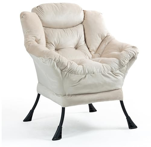TIANSHU Samt Sessel Wohnzimmer mit Metallbeinen, Relaxsessel mit Nackenstütze Stabil Loungesessel Ohrensessel Sessel für Schlafzimmer Arbeitszimmer Balkon (Sand)