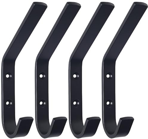 Lofekea Kleiderhaken Wandhaken zum Aufhängen, robuste große Wandhaken für Hut, Handtuch, Schlüssel, Bademantel, Tasche, schwarze Metallhaken für Badezimmer, Eingangsbereich und Schlamm, 4 Stück