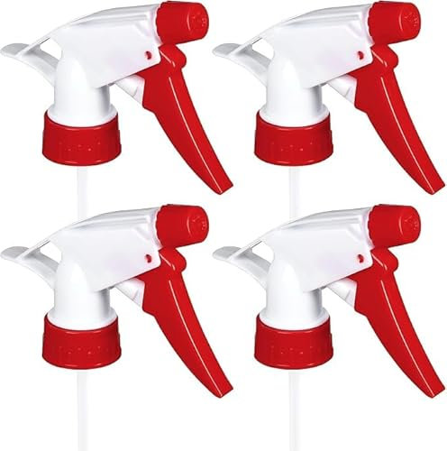4 Pcs Spray Bottle Nozzles Heavy Duty Spraying Bottle Replacement Part Leak Proof Mist Water Bottle Spray Nozzle for Adjustable Sprayer for Bottles 16Oz 24Oz 32Oz (White & Red)