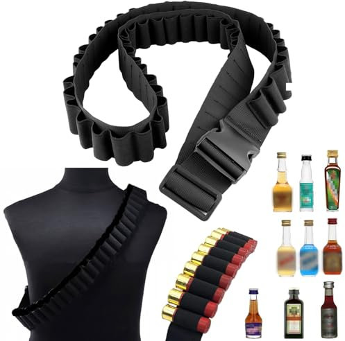Norhogo 1 Stück Patronengürtel, 27 Loch Klopfer Gürtel, Nylon Schnaps Shell Gürtel für 12GA-Schrotpatrone, Schnaps Klopfer Gürtel Halter, 130cm Lange, Schnaps gürtel für Karneval, Party, Weihnachten